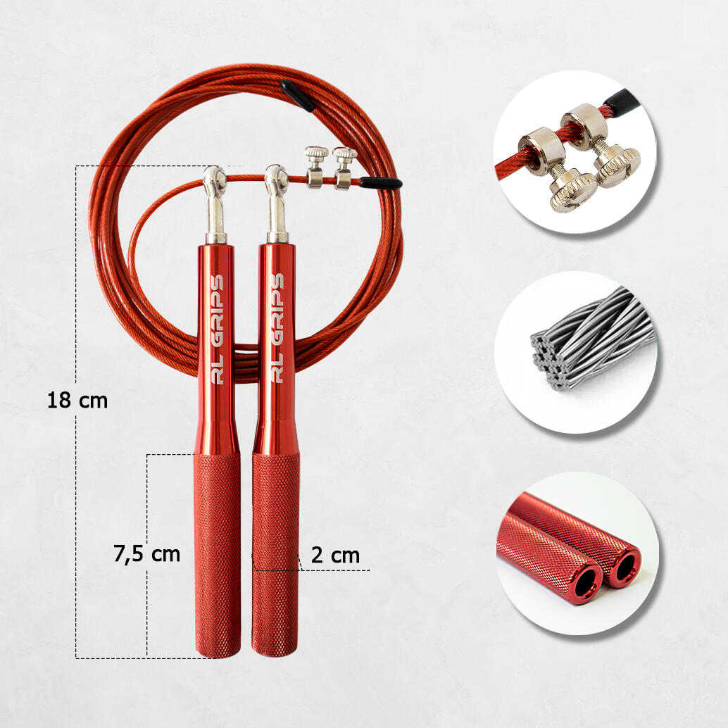 Comba de Velocidad Pro Aluminio Cable 2 mm Estuche Repuestos Crosstraining Rojo 5/6
