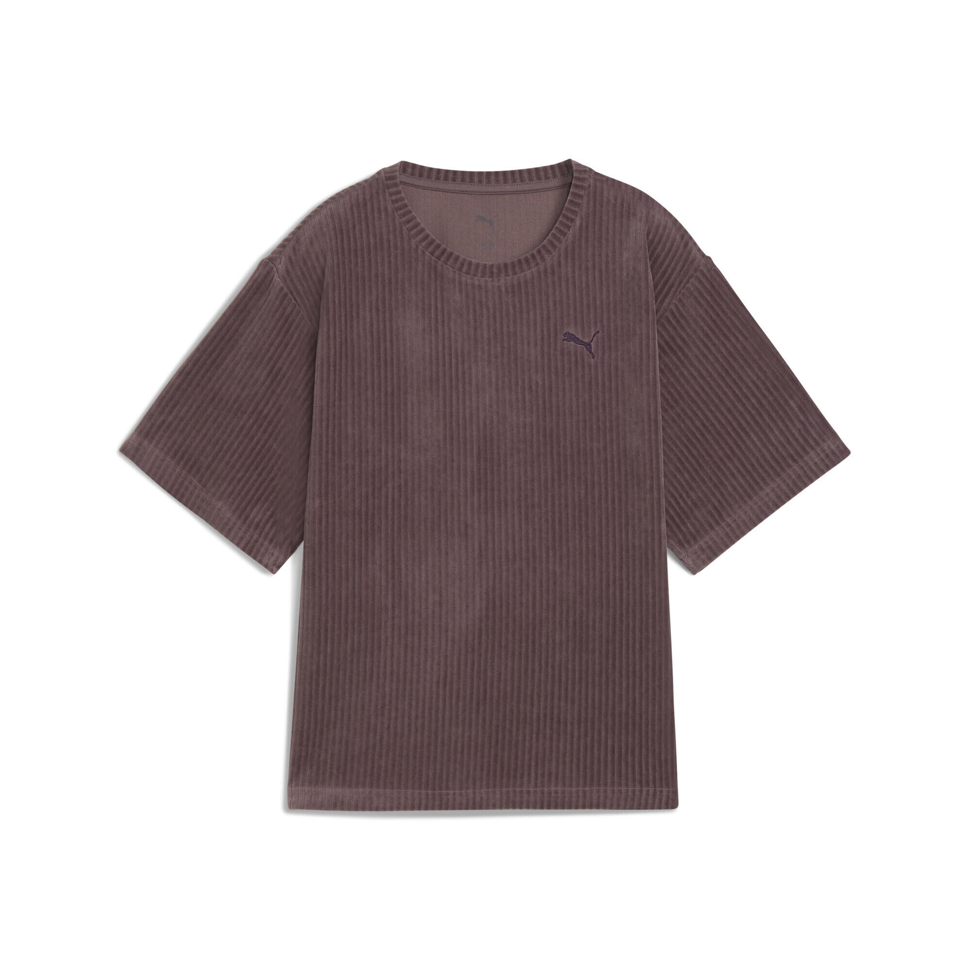 Damska koszulka Essentials Elevated Velour Rib o luźnym kroju PUMA Raisin Purple