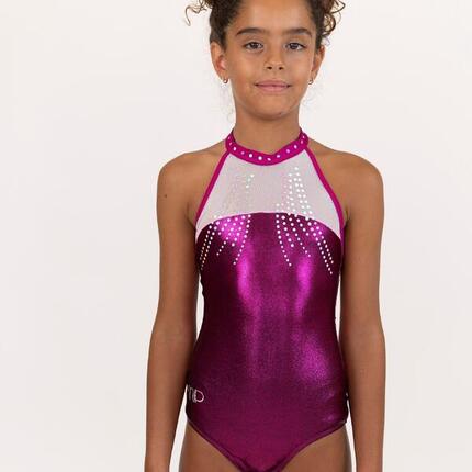 Justaucorps de Gymnastique Col Montant Burgundy Brillant Fille