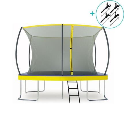 Trampolin Outdoor 366x244cm, TÜV GS, Smartes Klappnetz, Inkl. Leiter, Bodenanker