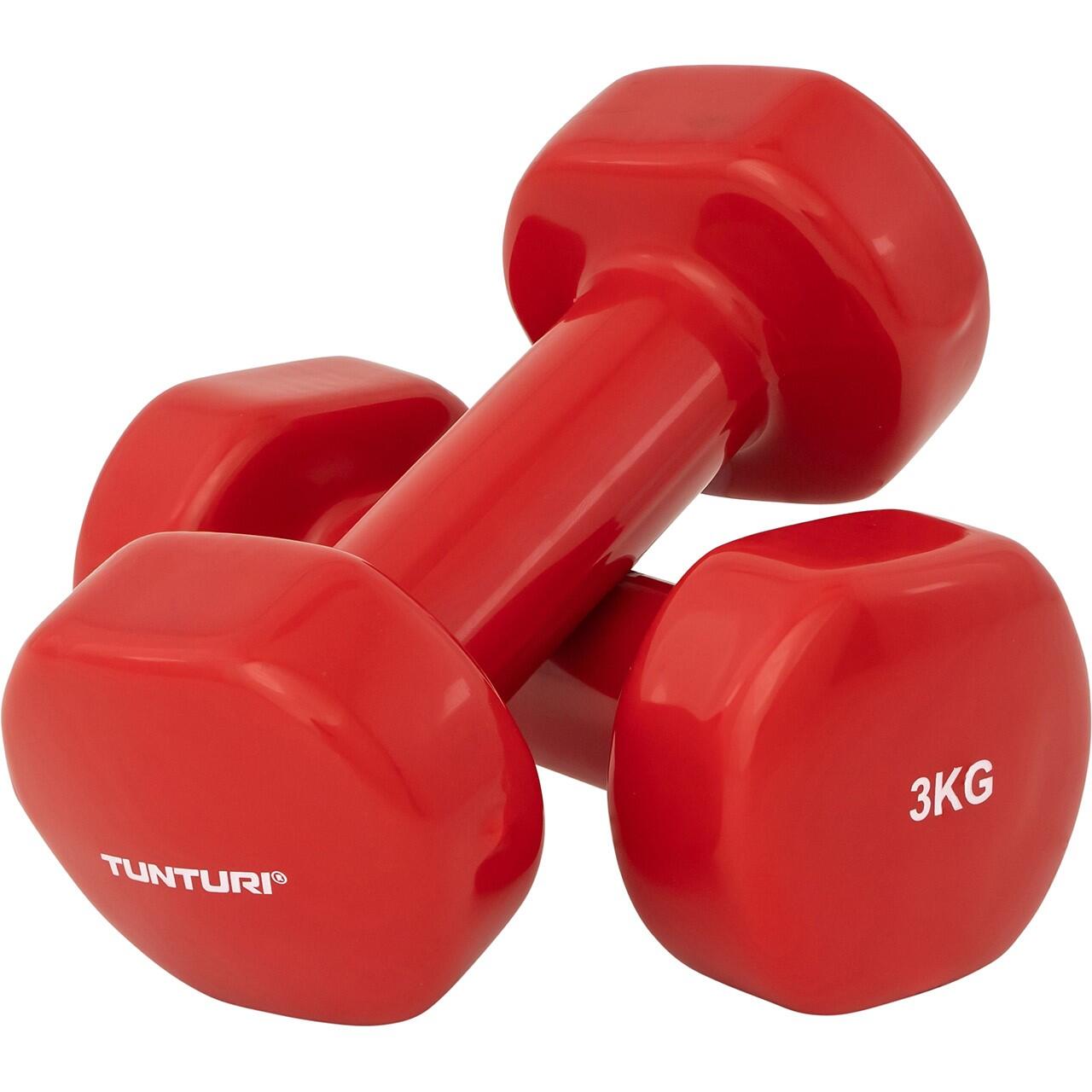 TUNTURI Vinyl Dumbbells / Dumbbell set 3.0kg, Red, Pair