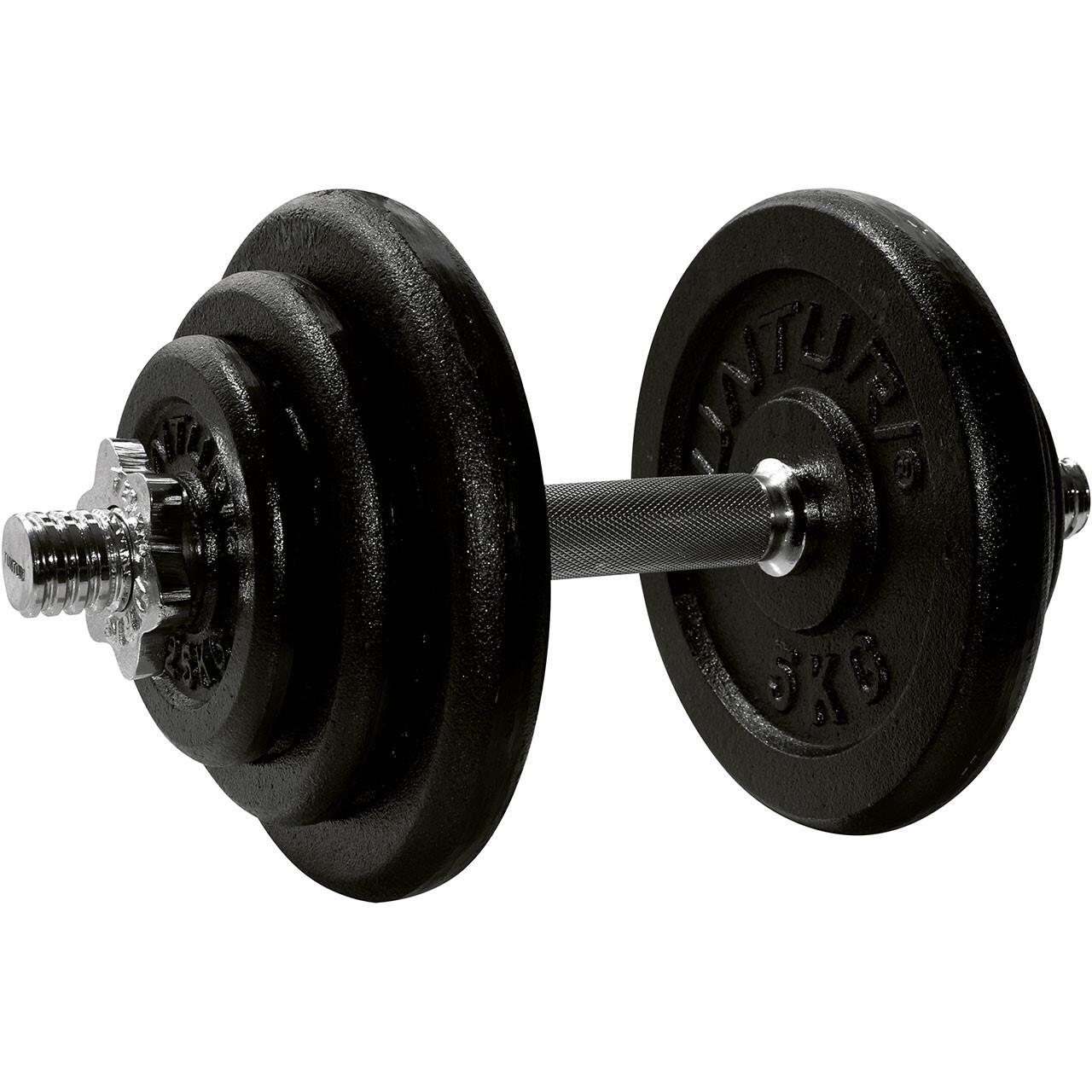 TUNTURI Dumbbell Cast Iron 20kg - Dumbbell Set with Screw Lock - 1 Barbell Bar - 30mm