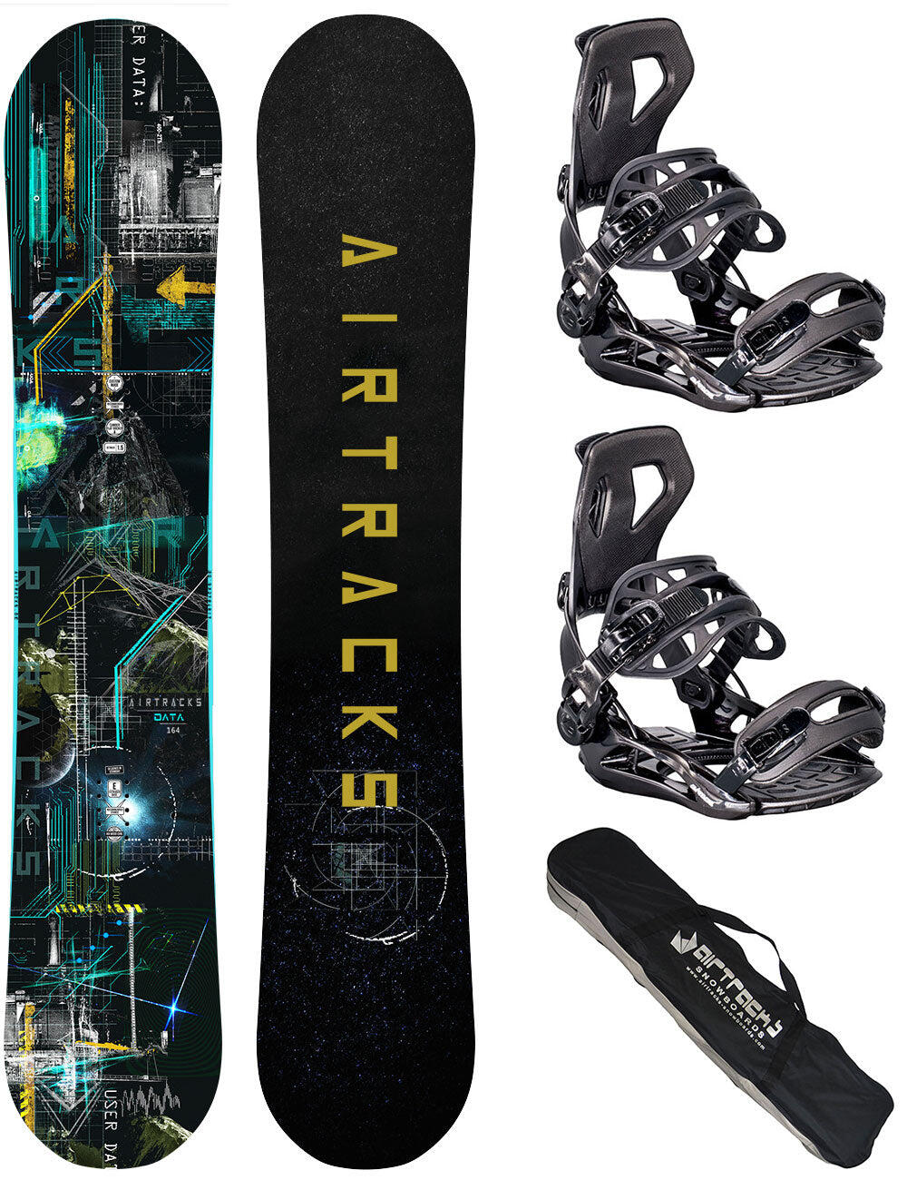AIRTRACKS Set de Snowboard Homme: Planche Data + Fixations Master ME taille XL + Sac