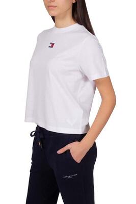 T-shirt donna boxy con logo patch