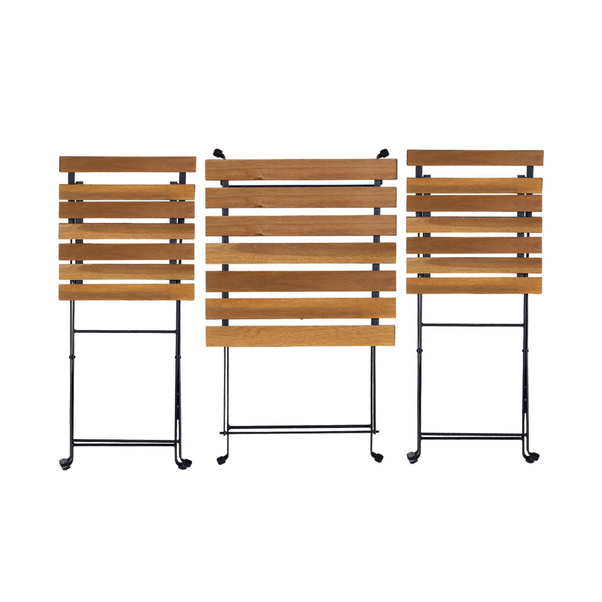 Mesa bistro plegable madera y metal con 2 sillas, Negro 3/6