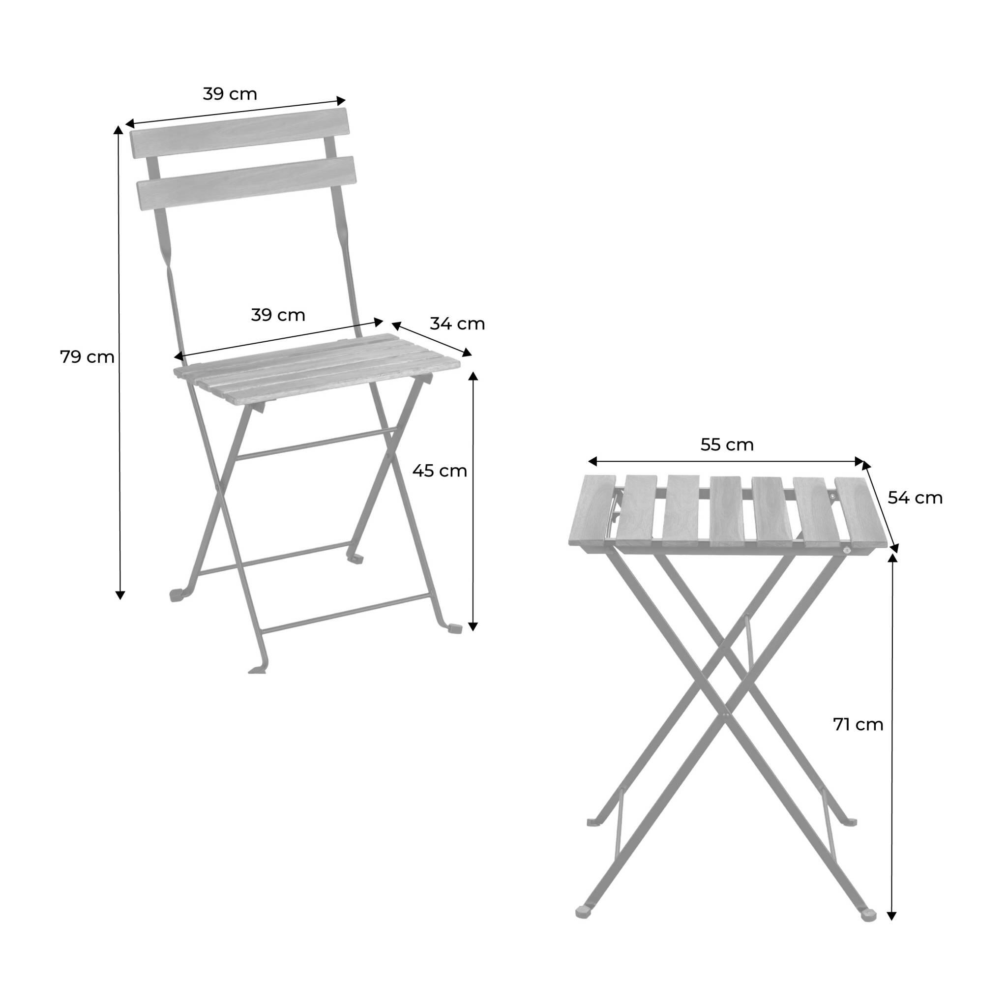 Mesa bistro plegable madera y metal con 2 sillas, Negro 2/6