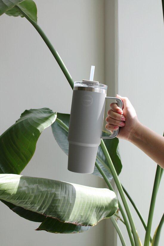 Thermobeker met rietje 885ml Light Grey 3/5