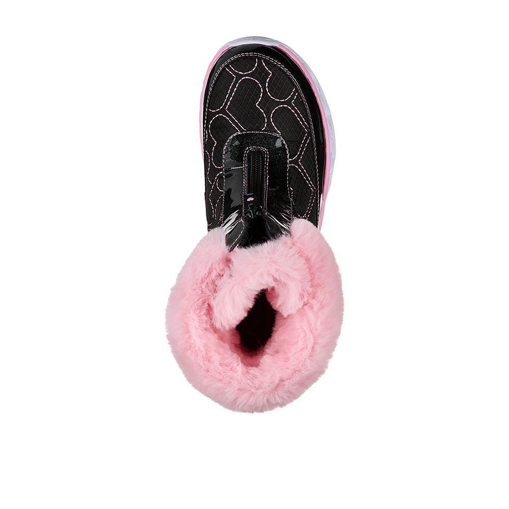 Coração da Garota Skechers Acende, Botas de Tornozelo Preto Rosa 3/4