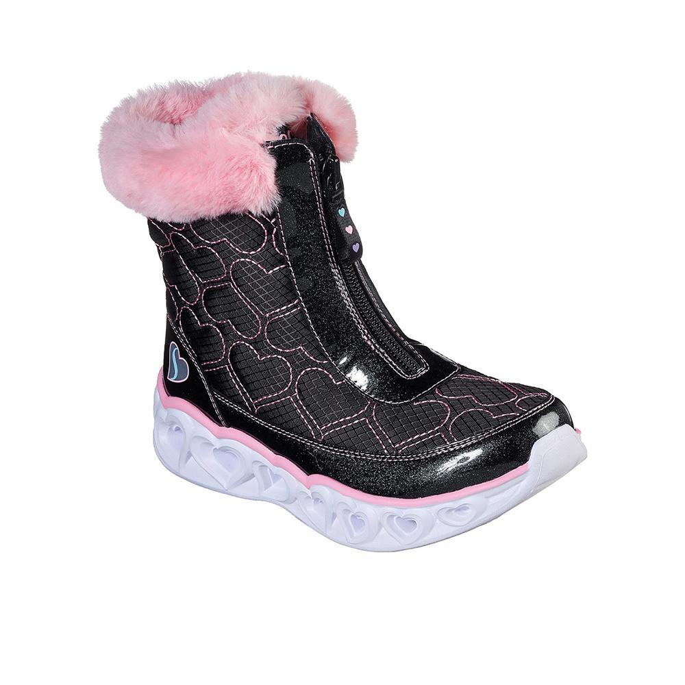 Coração da Garota Skechers Acende, Botas de Tornozelo Preto Rosa 2/4