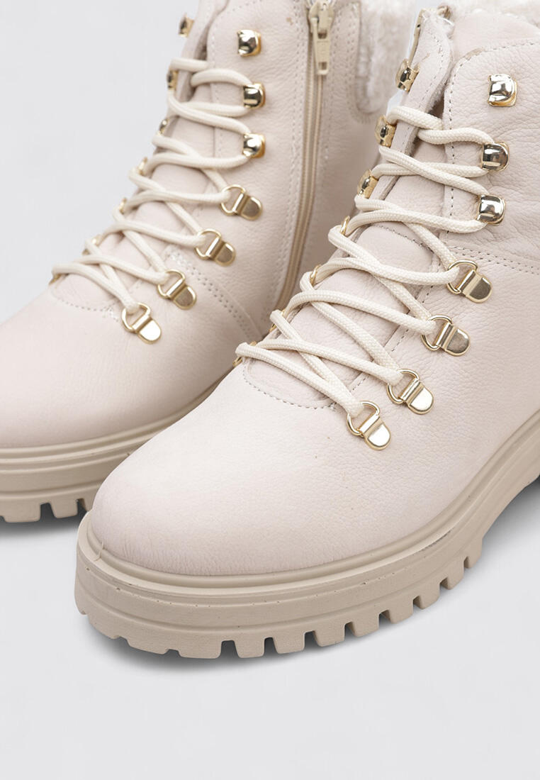 Imac 857508 Botas esquimales mujer Beige, cuero y forro textil, impermeables 3/4