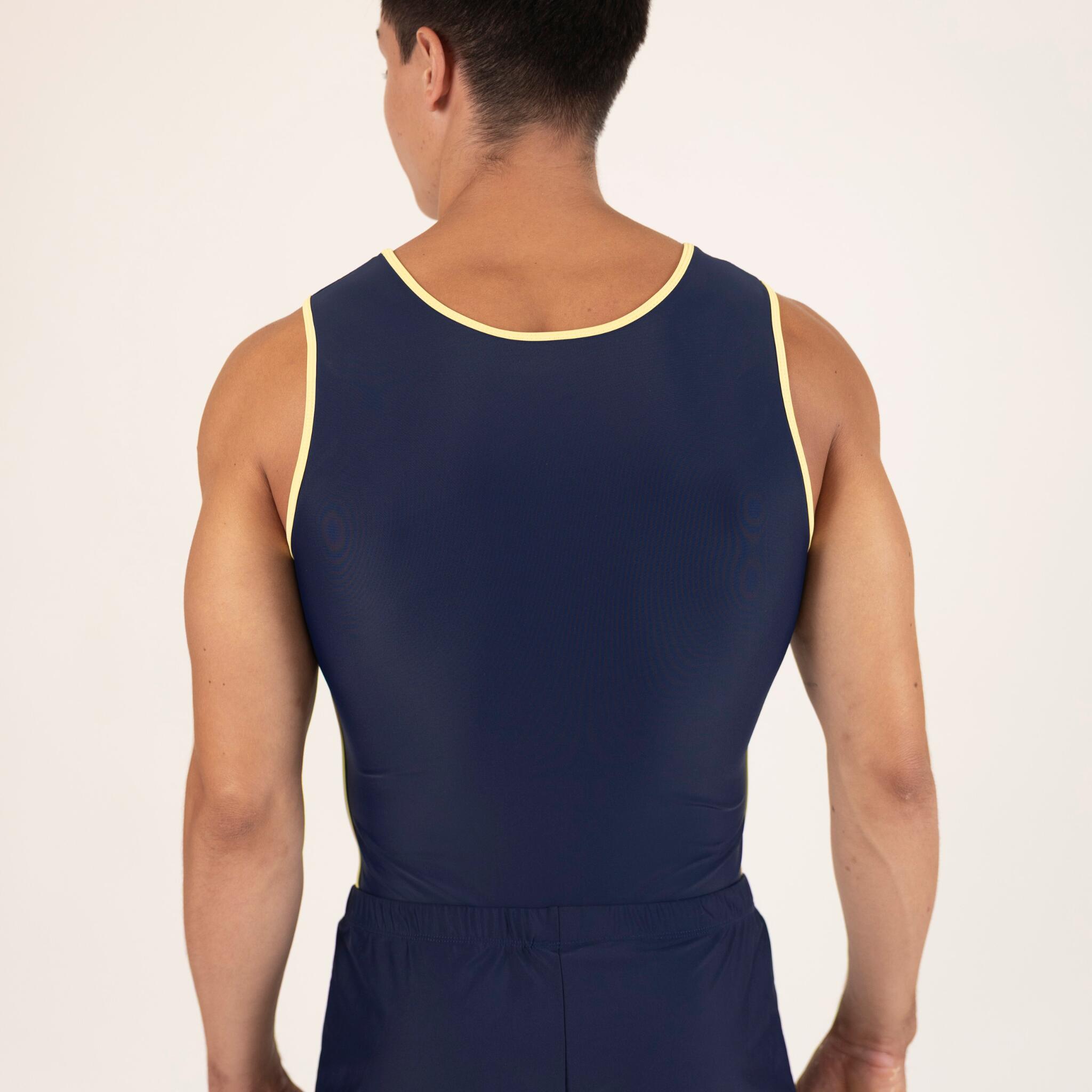 Body ginnastica blu e giallo uomo 3/4
