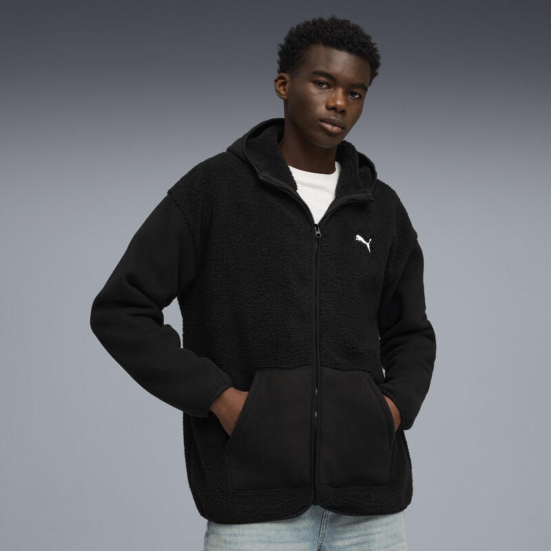 Geacă alergare bărbați cu glugă fleece Essentials Elevated Relaxed Winterized,