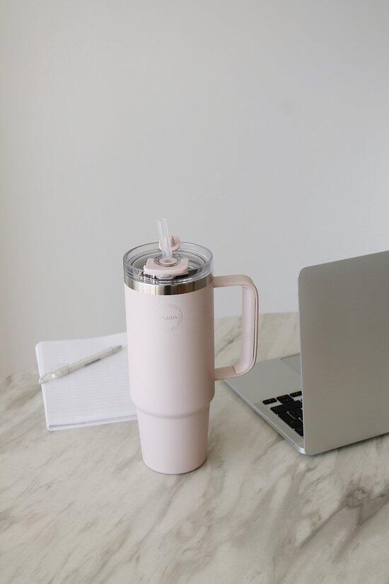 Copo térmico com palhinha 885ml Soft Rose 2/4