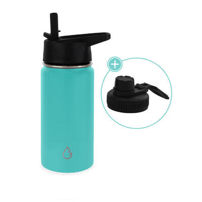 Pro waterfles kinderen rvs lichtblauw 350 ml - dop met rietje en sportdop