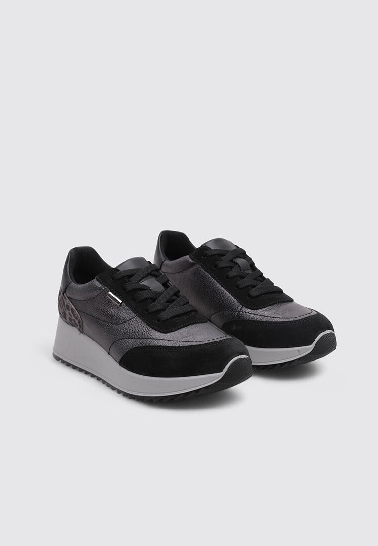 Imac 858248 Zapatillas Mujer Cuña Baja 4 cm Negro Piel y Textil 2/4