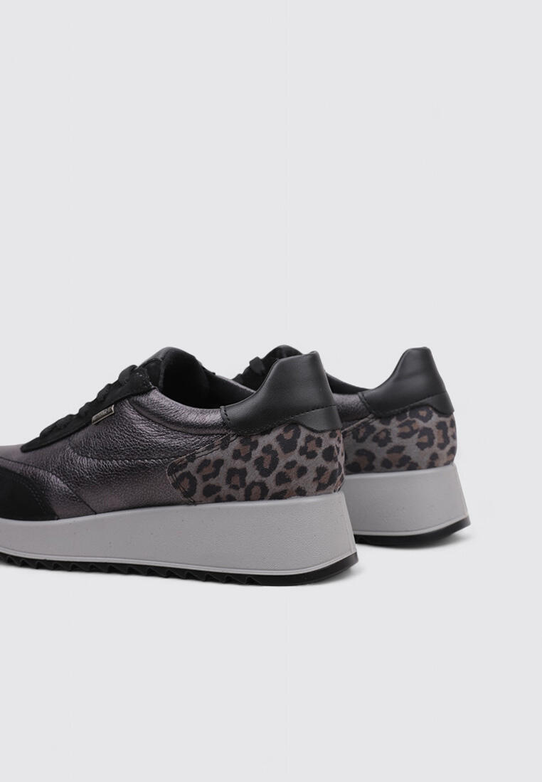 Imac 858248 Zapatillas Mujer Cuña Baja 4 cm Negro Piel y Textil 4/4