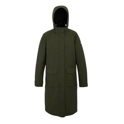 Dames yarli longline waterdichte jas (donkere kaki/lichte vanille)