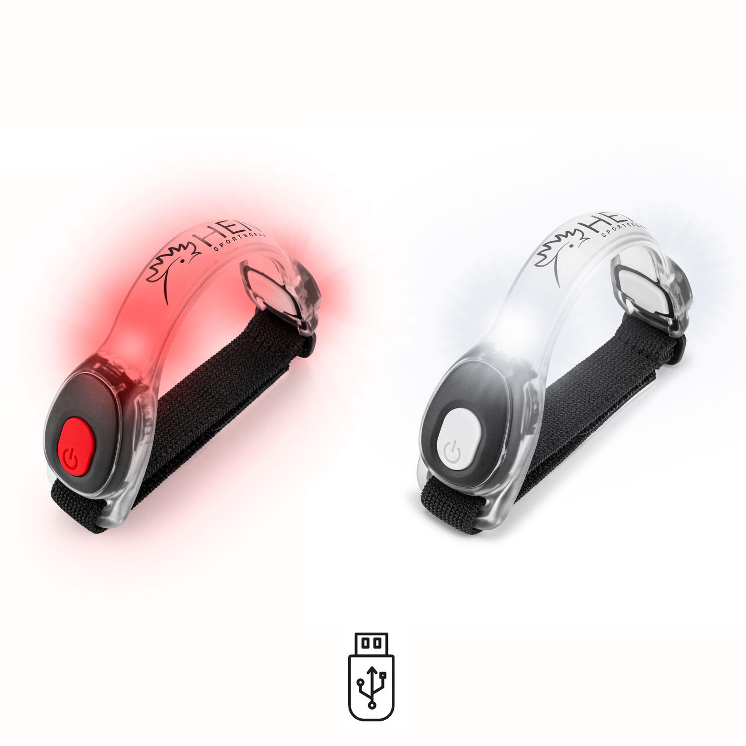 Hen Sportsgear - Led - Bracelet Lumineux - Éclairage Pour La Course À Pied - Rechargeable Par Usb - Projecteur Led - Blanc - No Size - Decathlon