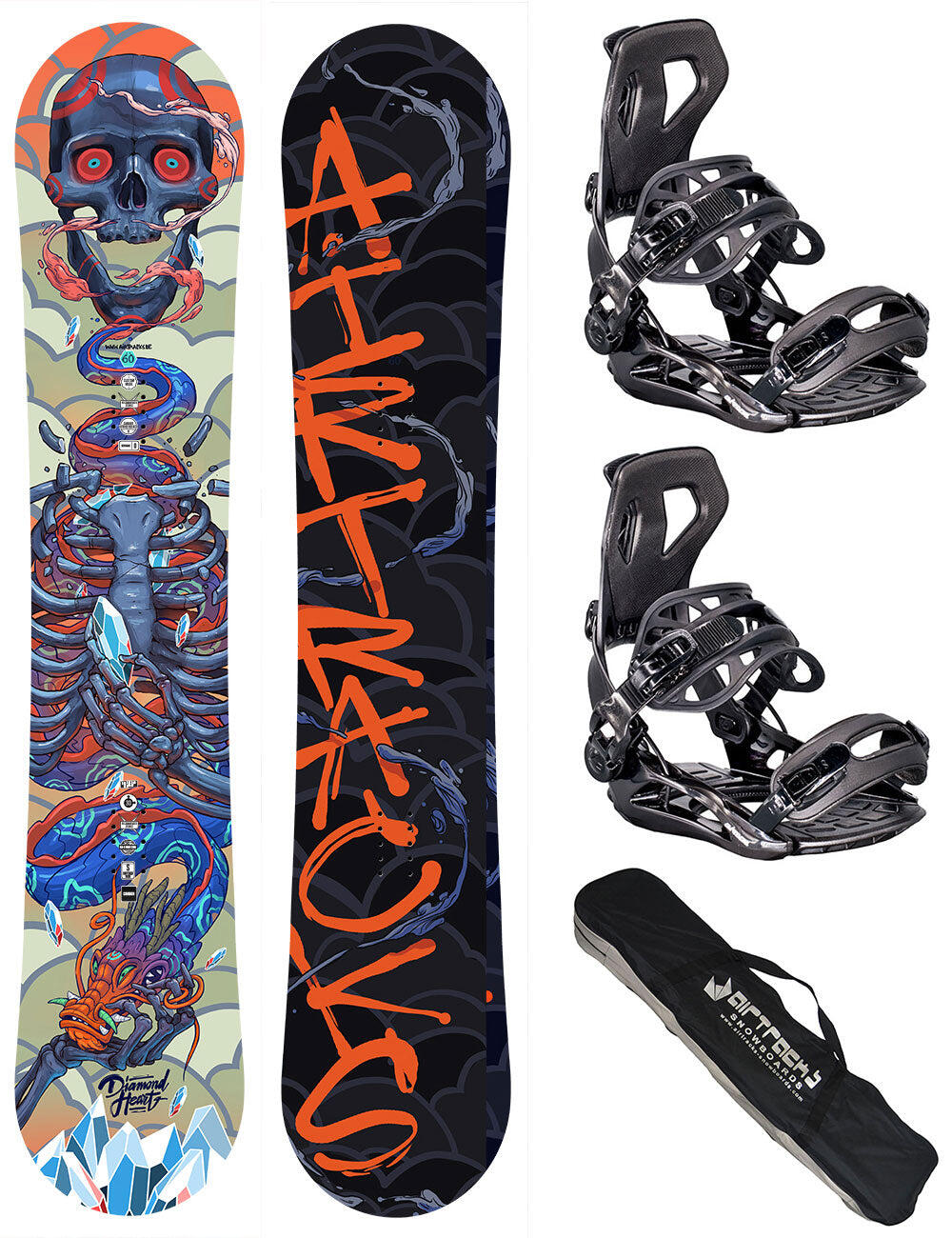 AIRTRACKS Set de snowboard homme: Planche Diamond Heart + Fixations Master L + Sac