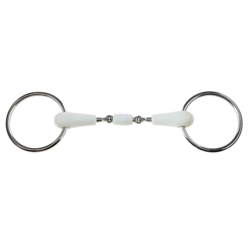 Oval link snaffle bit with flexible free ring and crusted shank for horses Weath
