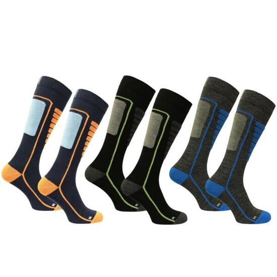 Merino woll skisocken mit stoßdämpfung und nahtloser passform - Courchevel 3pk