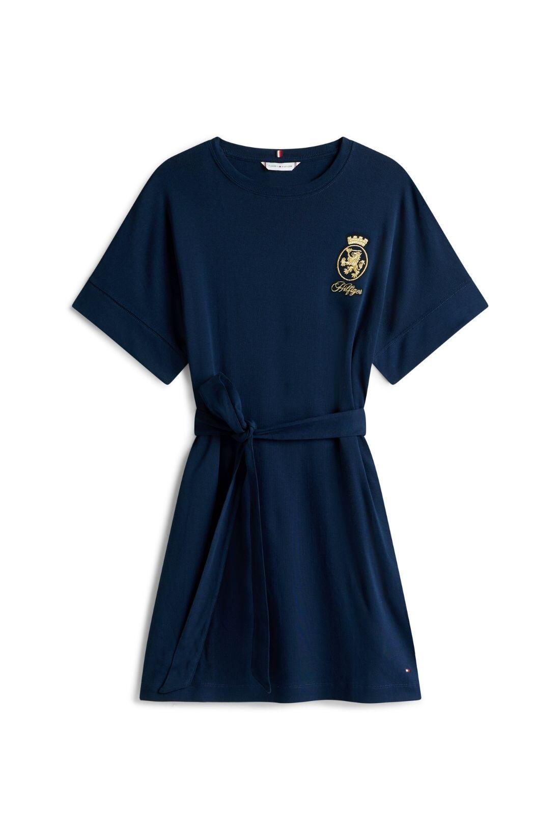 TOMMY HILFIGER Abito T-shirt donna con cintura e ricamo logo gold