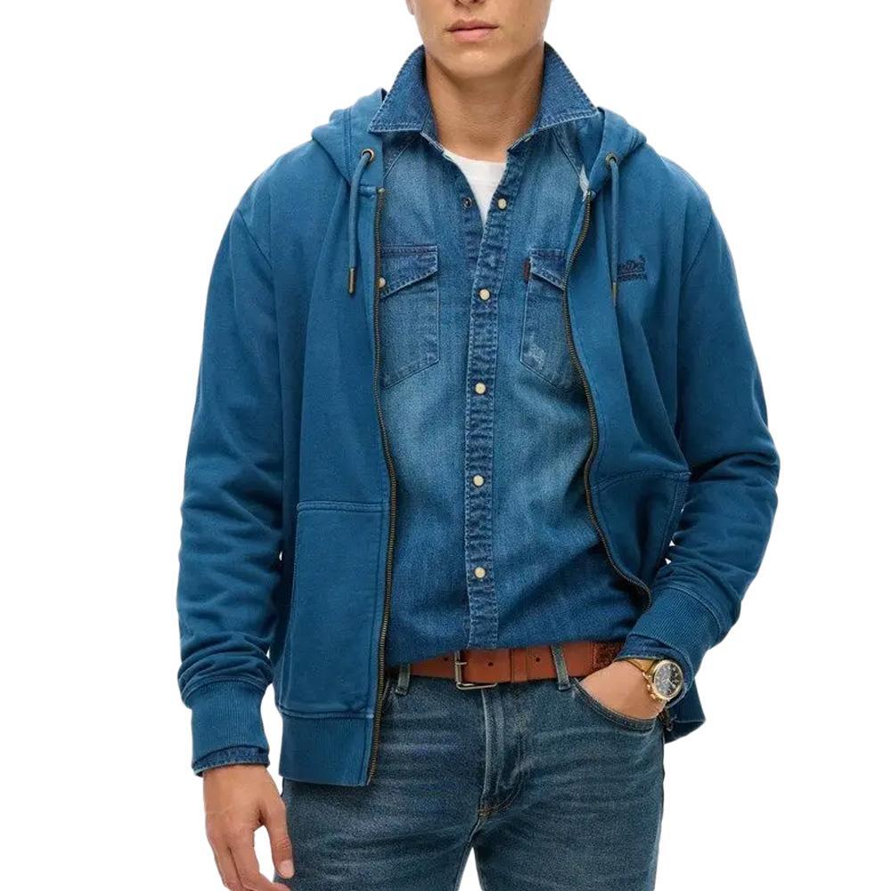 Sweat Zippé Bleu Homme Superdry Essential Washed Ziphood 2/3
