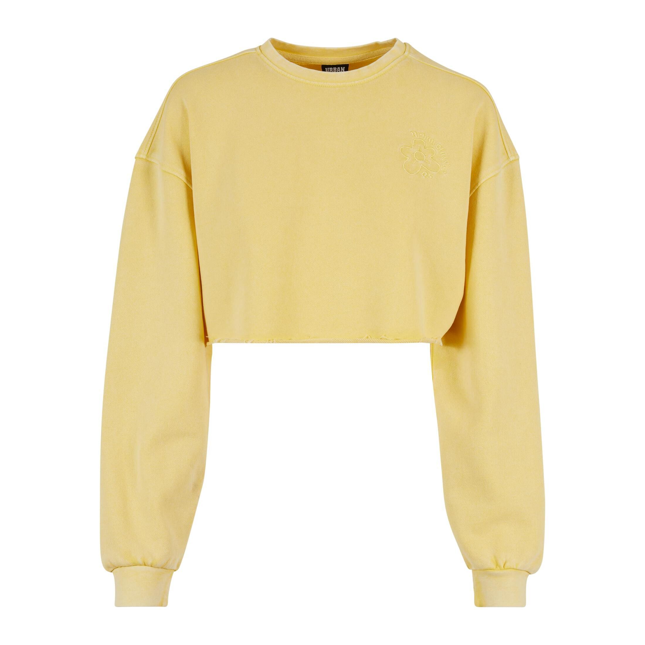 URBAN CLASSICS Sweatshirt crop embroidered with flowers large sizes woman Urban Classics