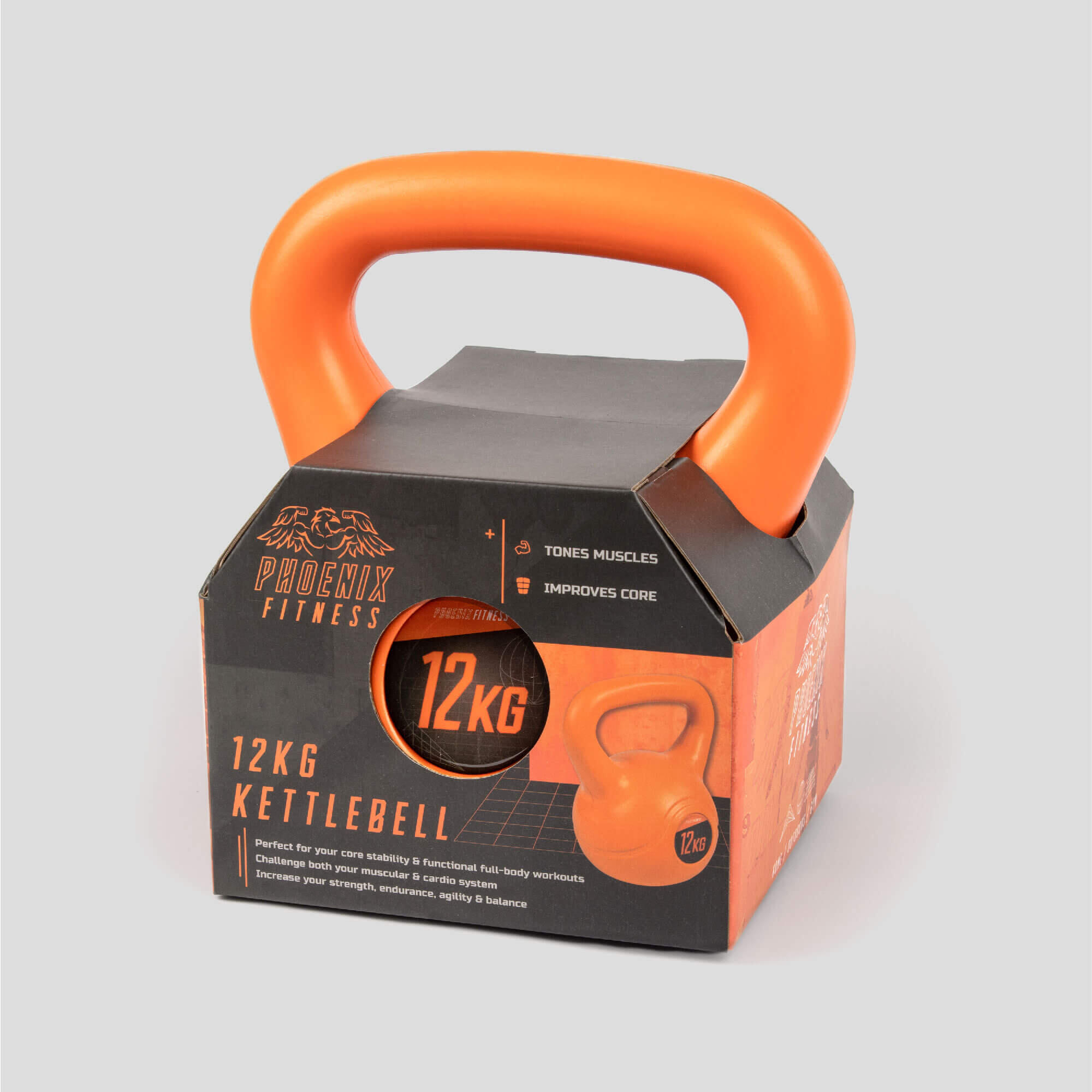 Kettlebell winylowy Phoenix Fitness 12 kg szeroki uchwyt 3/6