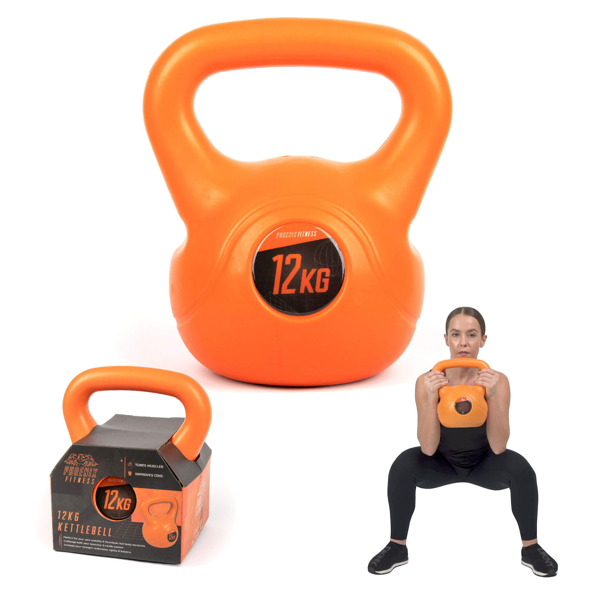 Kettlebell winylowy Phoenix Fitness 12 kg szeroki uchwyt 4/6