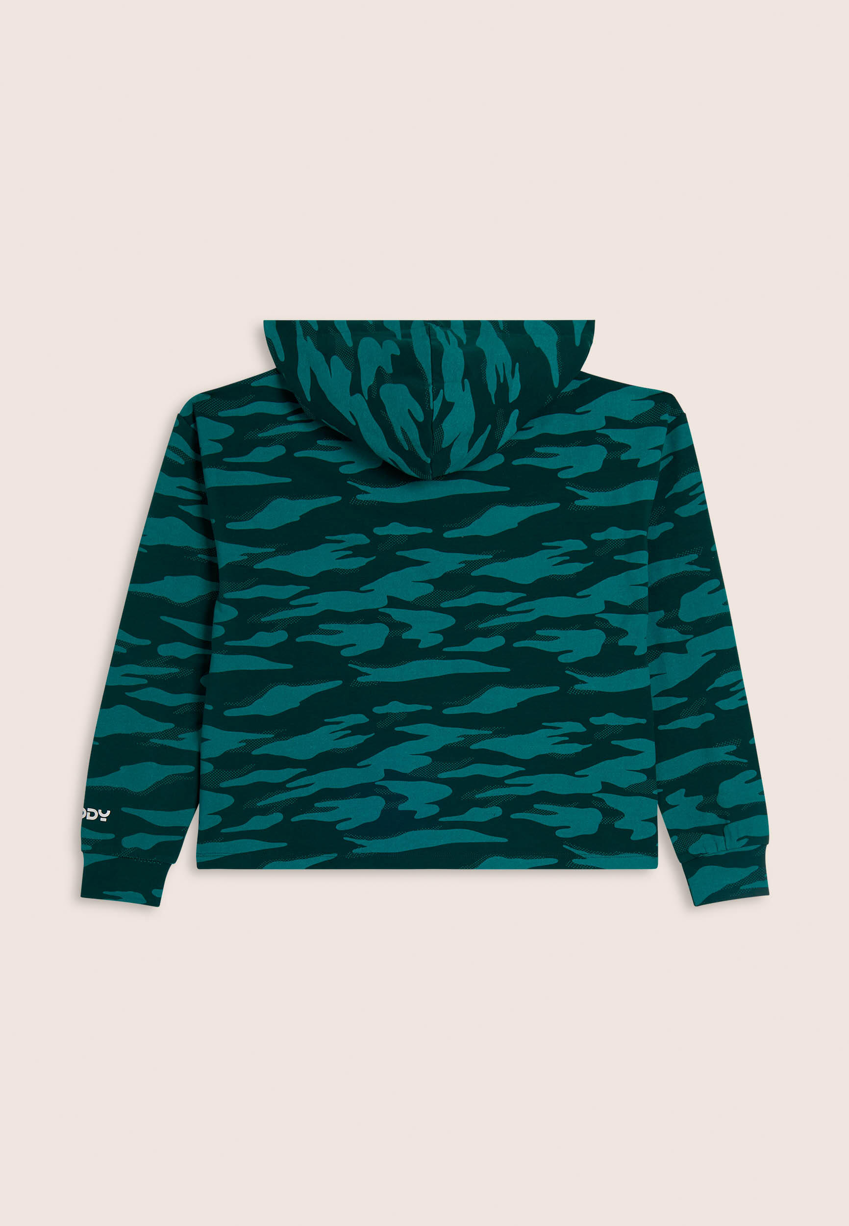 Felpa cropped camouflage con cappuccio e stampa “MOV” 2/3