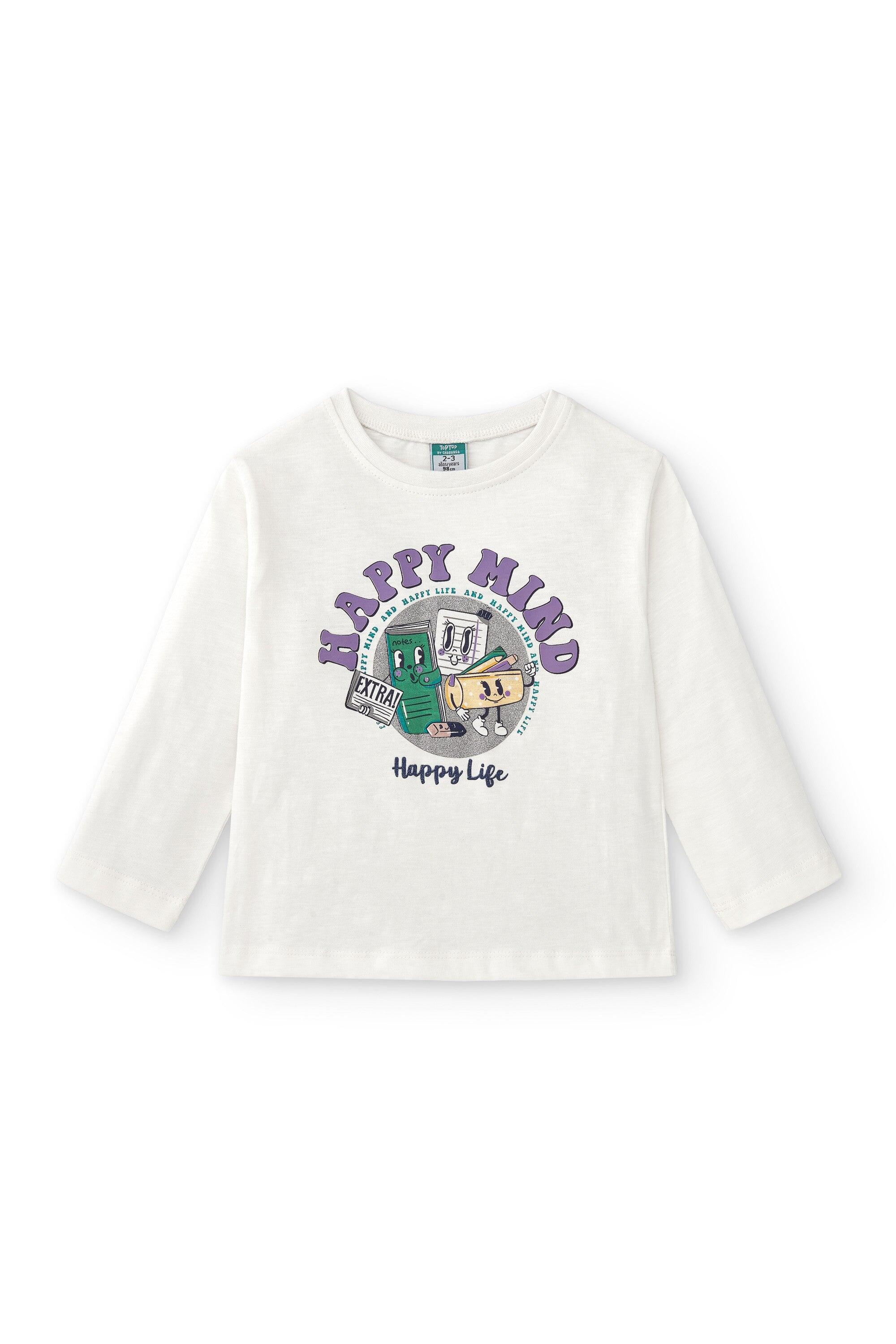 Camiseta manga larga de niña en color crudo y dibujo morado 2/4