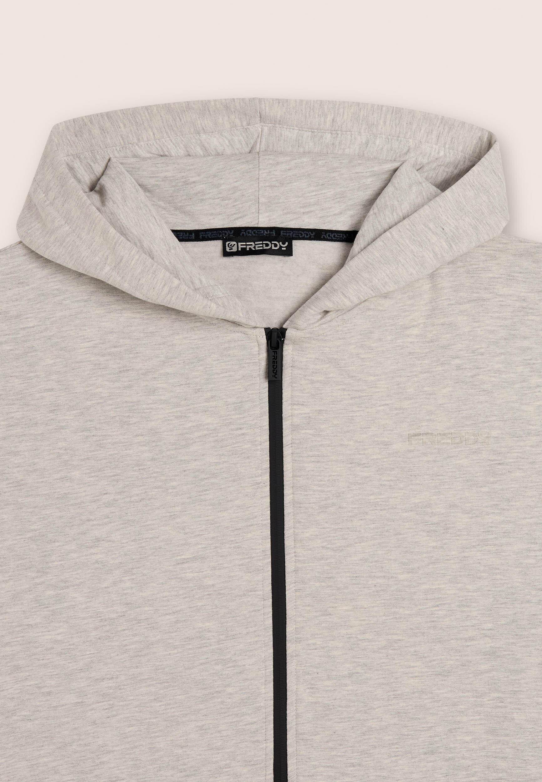 Felpa mélange zip con cappuccio e stampa lucida 3/3