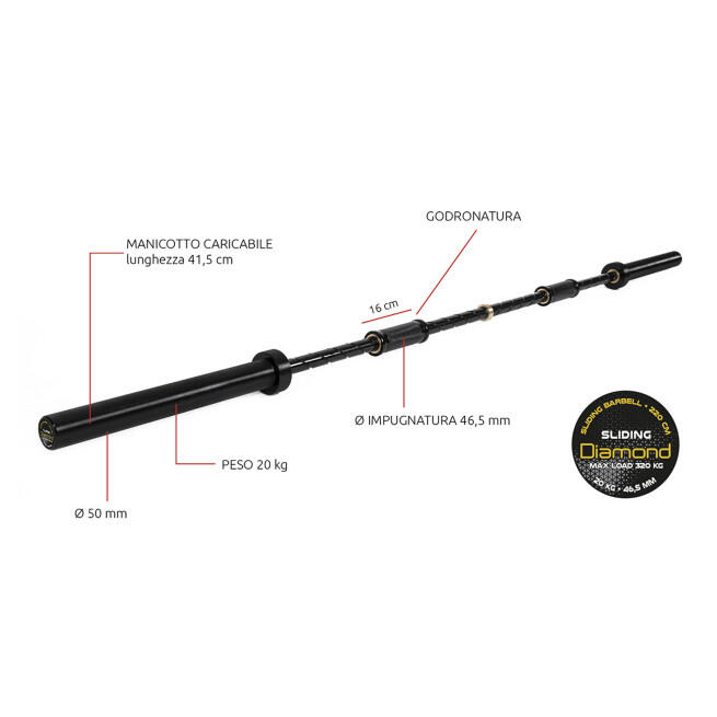 Bilanciere Sliding Grip 220 cm - Carico max 320 Kg - 50 mm Diamond Professional 2/2