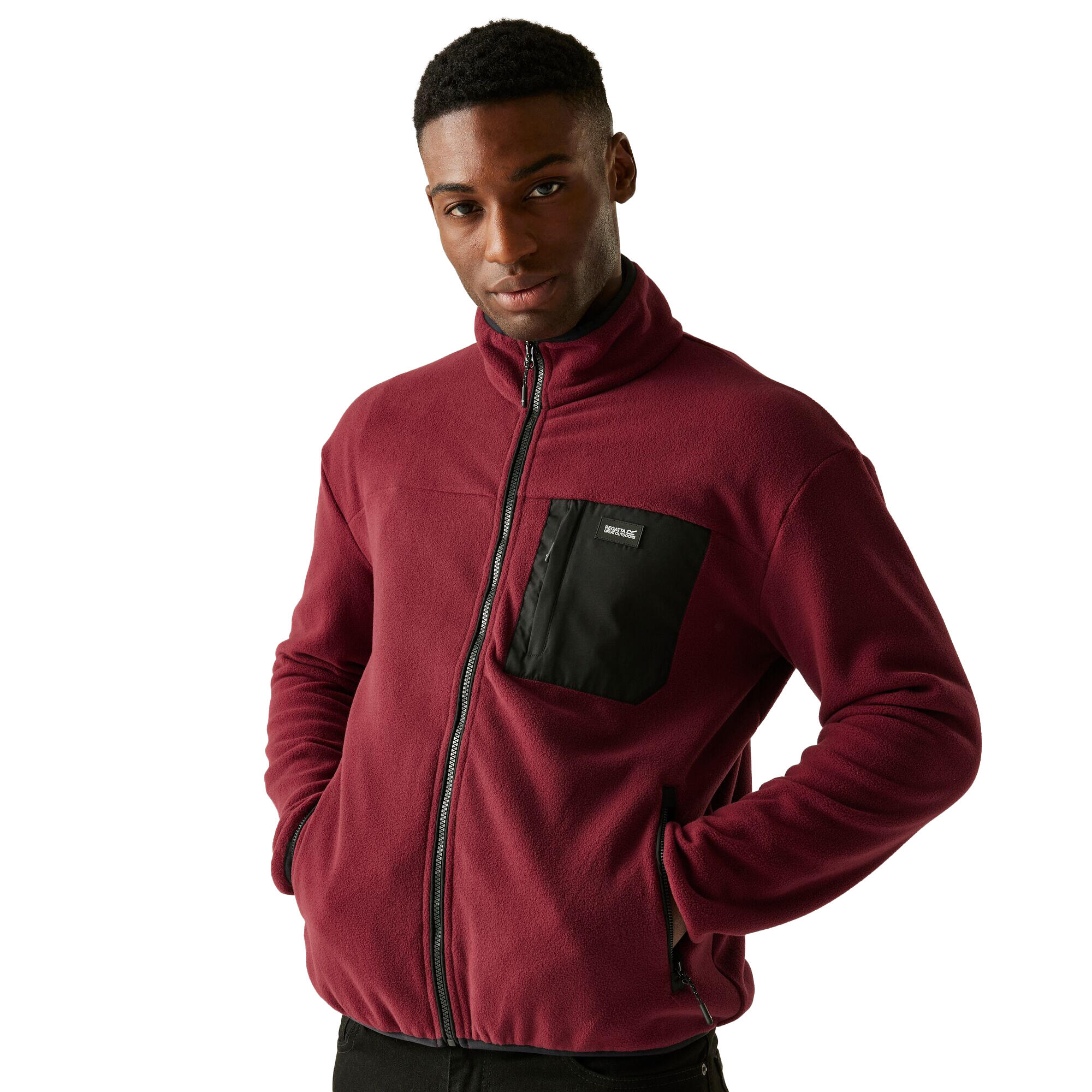 "Frankie" Fleecejacke Durchgehender Reißverschluss für Herren Dunkles Weinrot 4/5