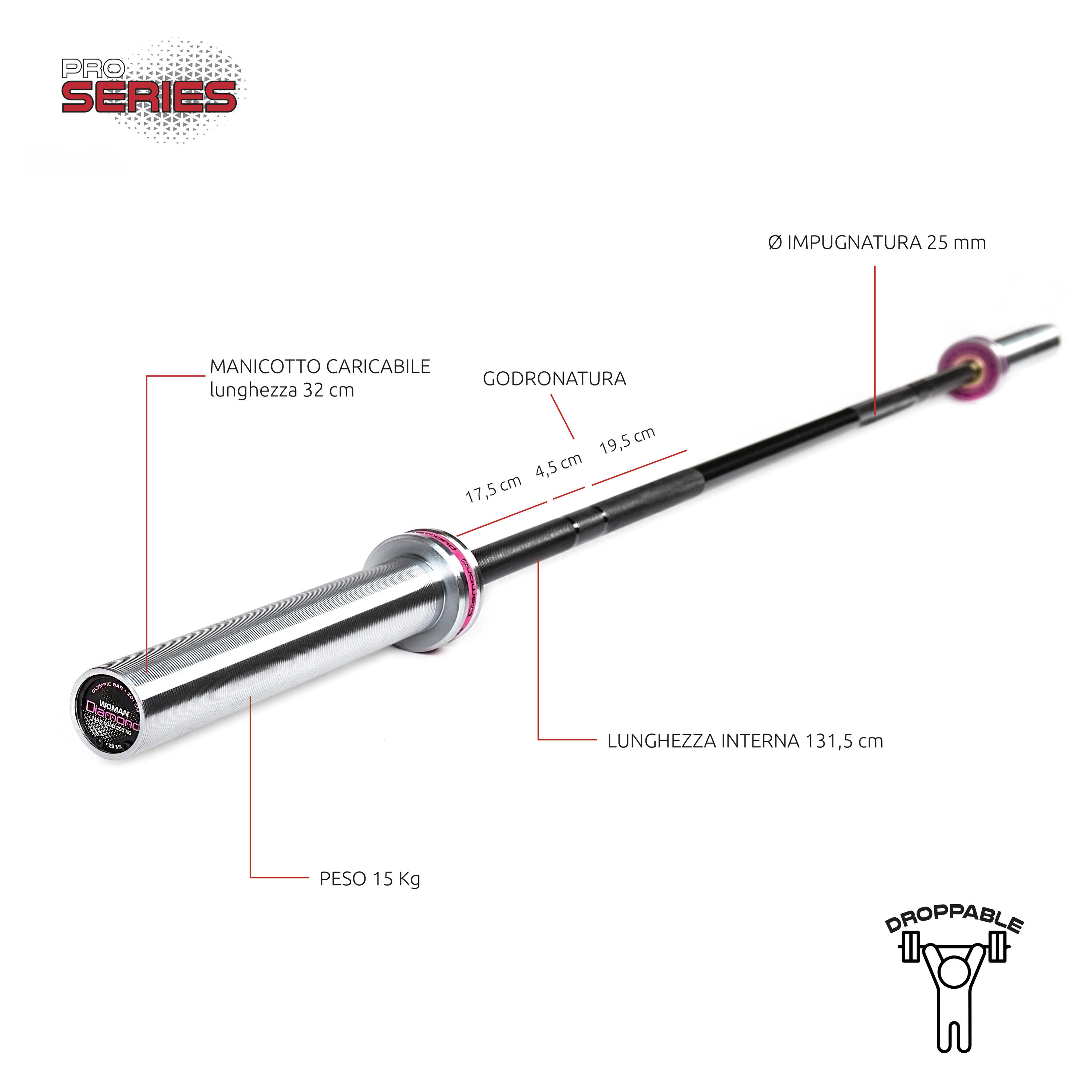 Bilanciere olimpico woman 201cm - Carico max 250 Kg - 50 mm Diamond Professional 5/5