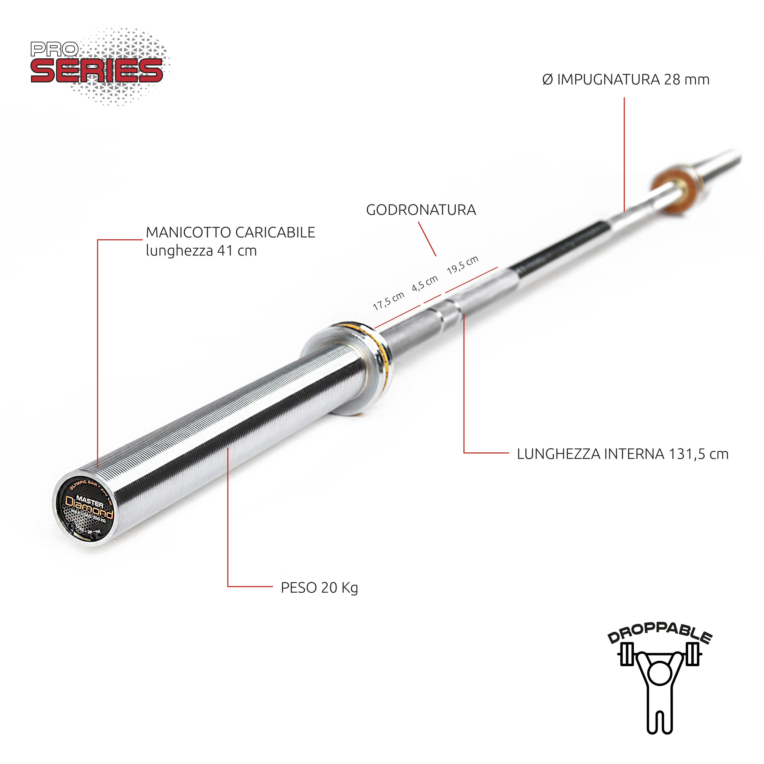 Bilanciere Olimpico Master 220 cm - Carico max 700 Kg - 50 mm Diamond 5/5