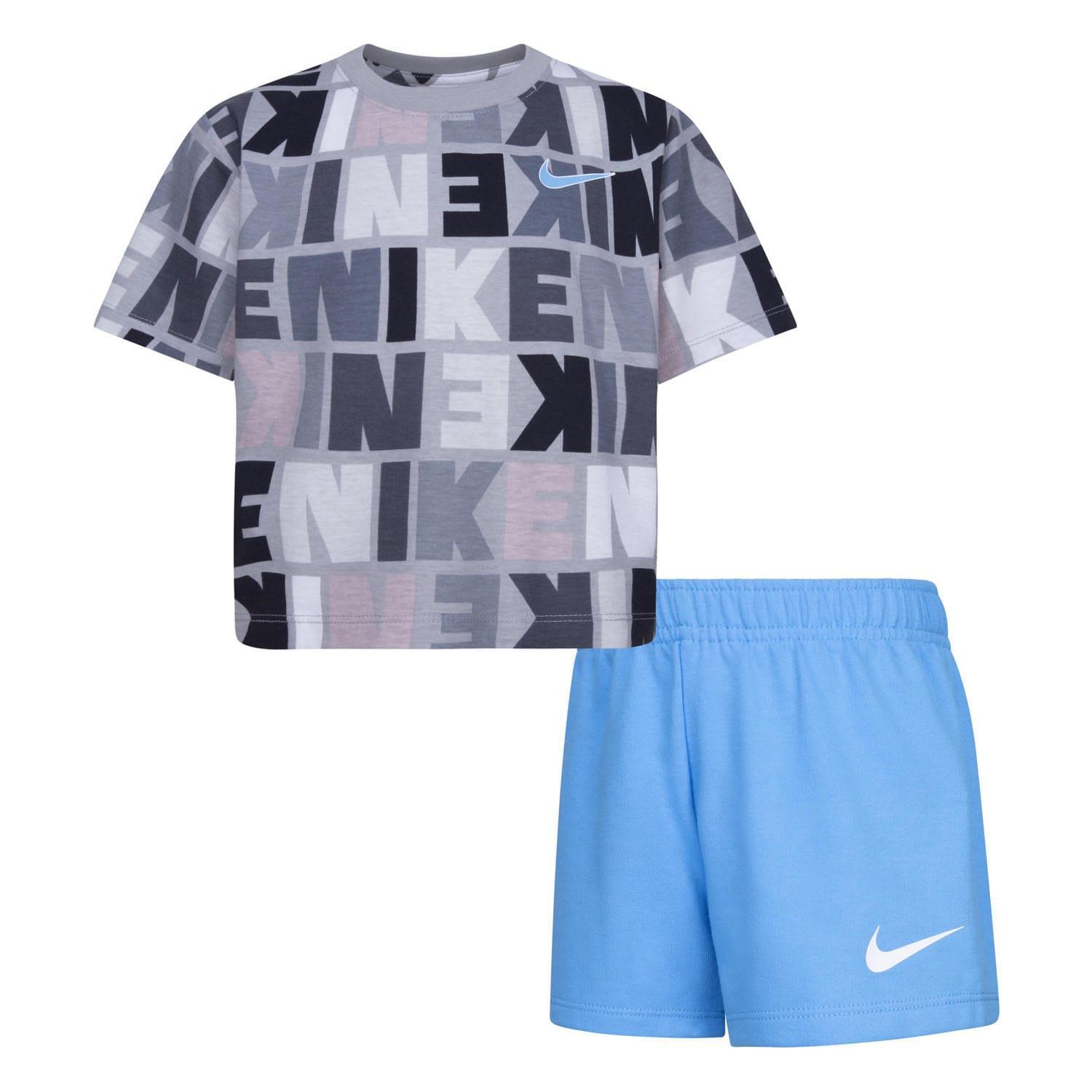 NIKE Childrens/Kids Knitted TShirt & Shorts Set (Blue/Grey/White)