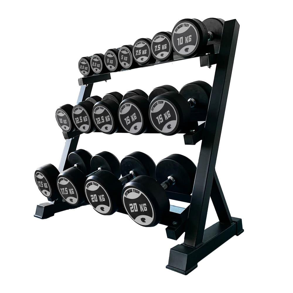Set Mancuernero + Mancuernas Redondas 2,5kg a 20kg Fitness Tech 1/8
