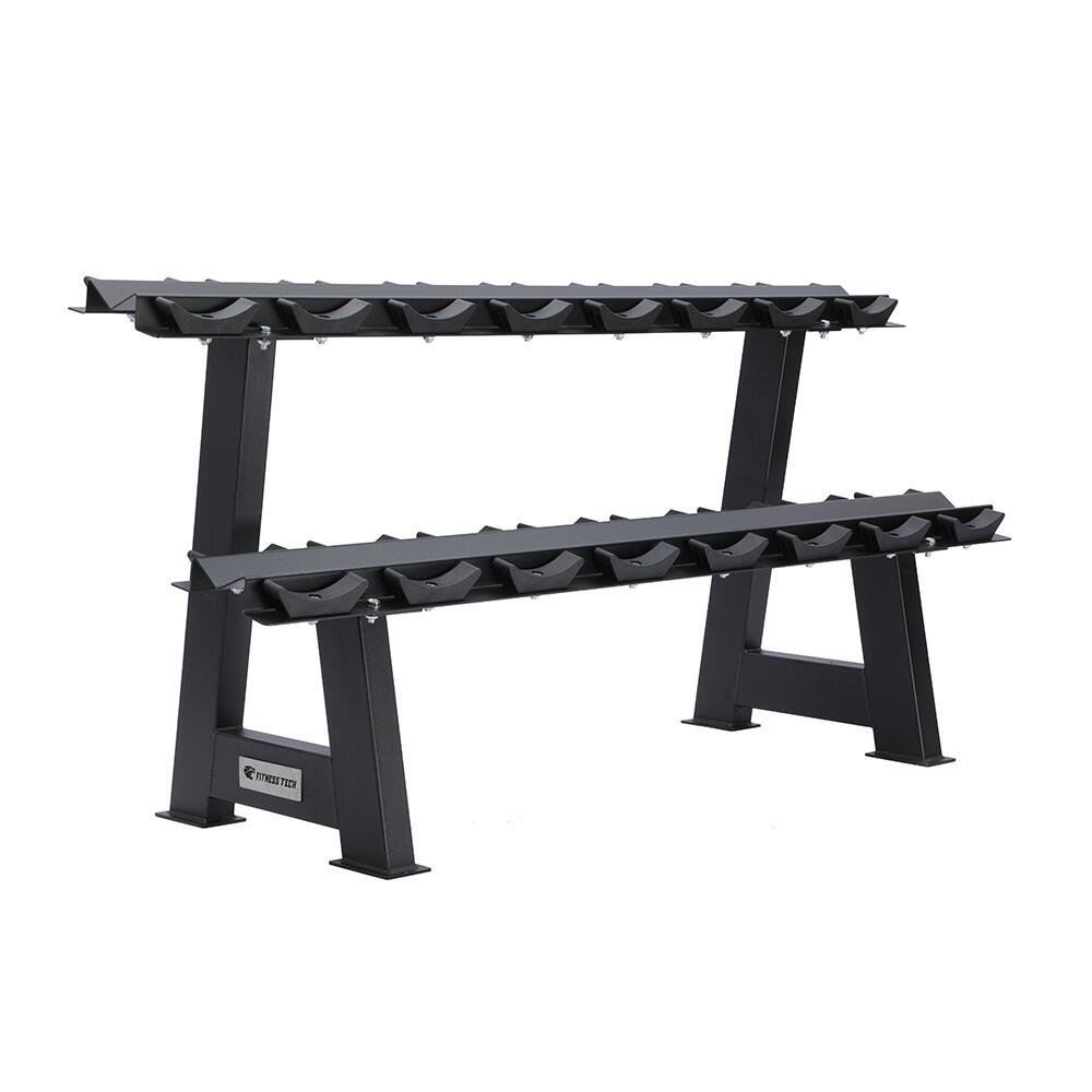Conjunto de 10 pares de halteres redondos 2,5kg a 25kg com suporte Fitness Tech 2/7