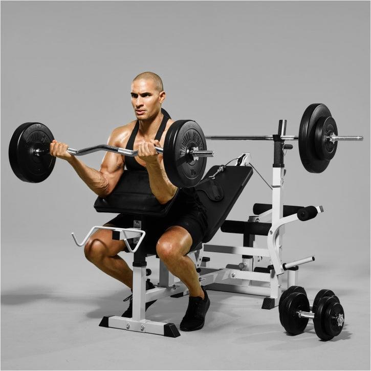 Multiestación Musculación + Kit Pesas Gorilla Sports Blanco 100 KG 4/7