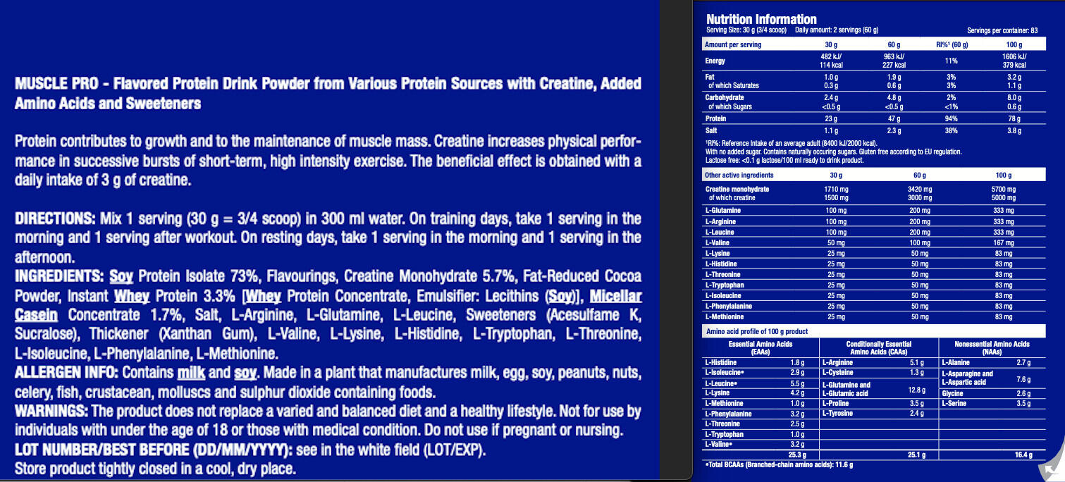 Proteine multi-fonte - Muscle Pro - Cioccolato 2500g 3/6