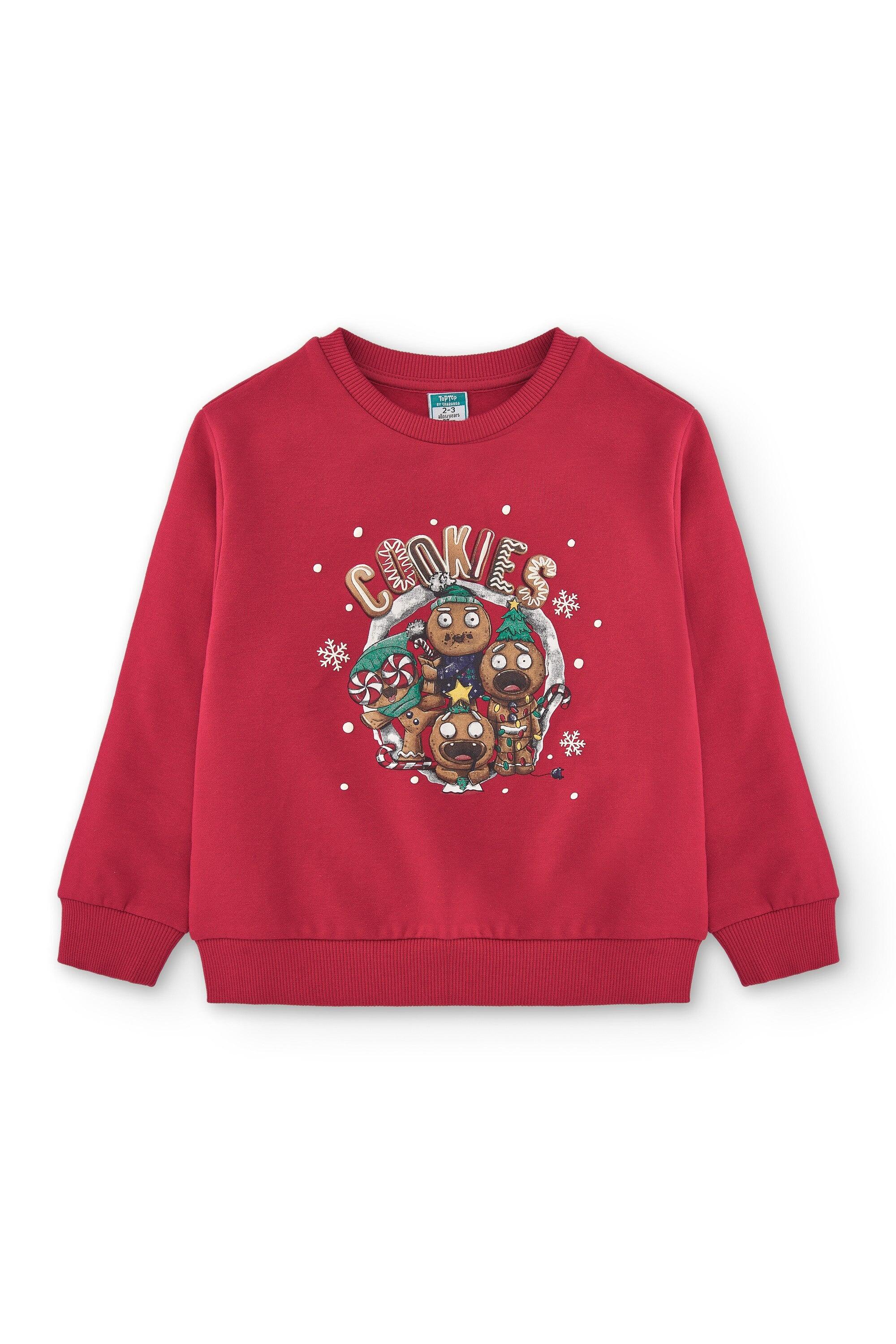 Sudadera navideña roja con estampado para niña 2/4