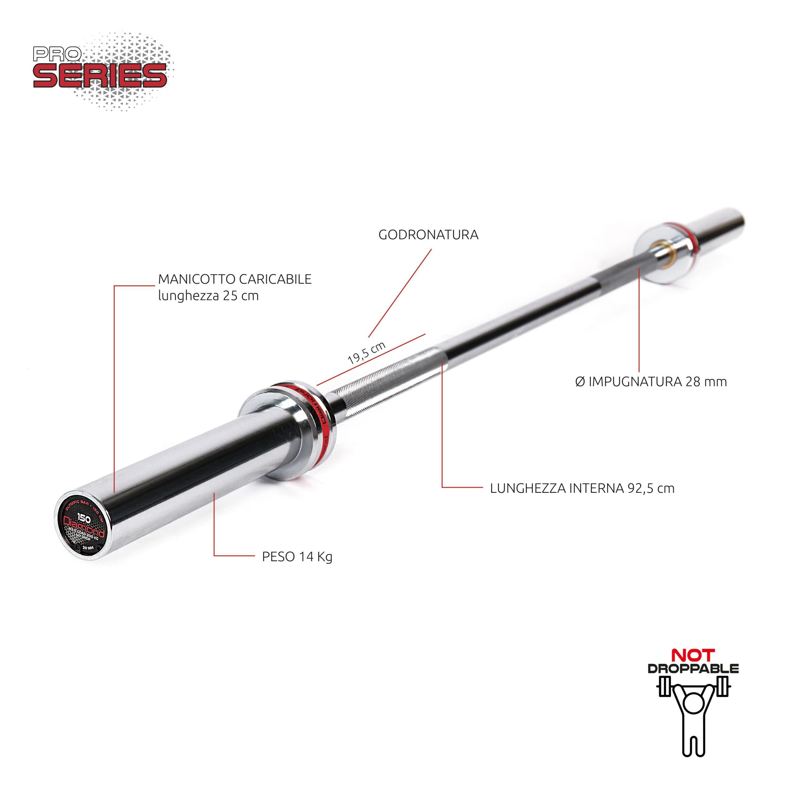Bilanciere olimpionico Ø50 mm 150/180/220 cm carico 330 kg 2/7