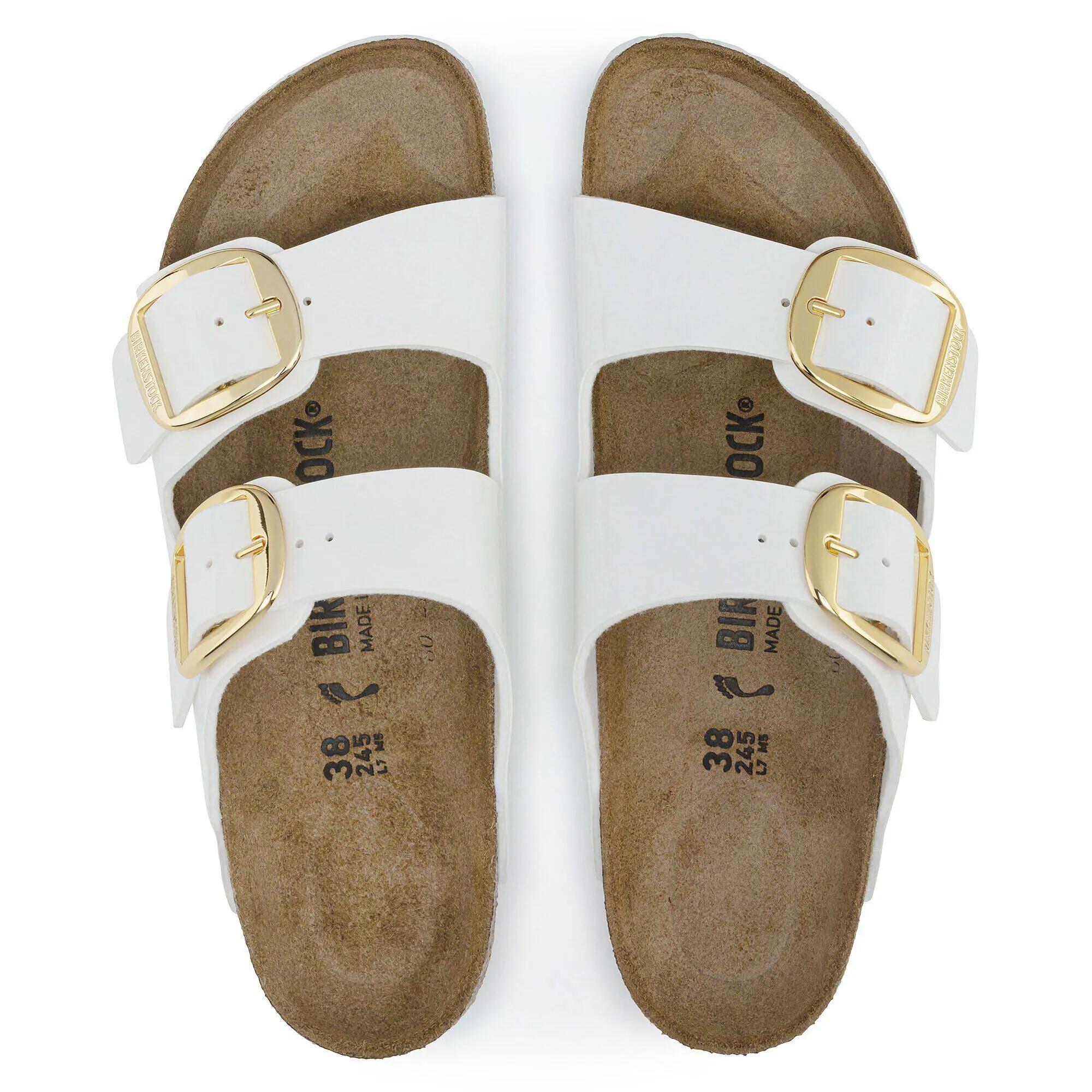Birkenstock Arizona Big Buckle Patent White Slippers, Birko Flor Patent Woman 3/5
