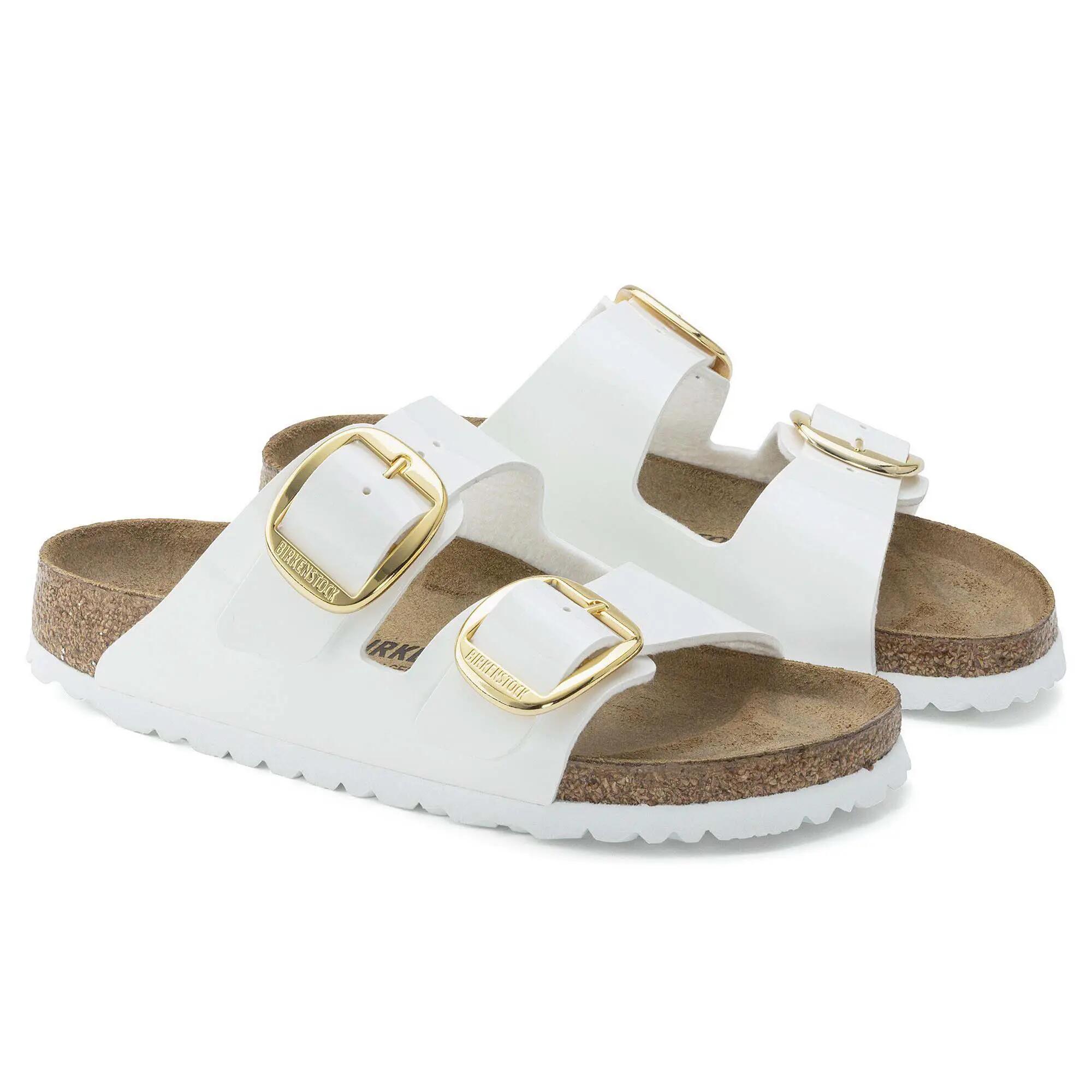 Birkenstock Arizona Big Buckle Patent White Slippers, Birko Flor Patent Woman 2/5
