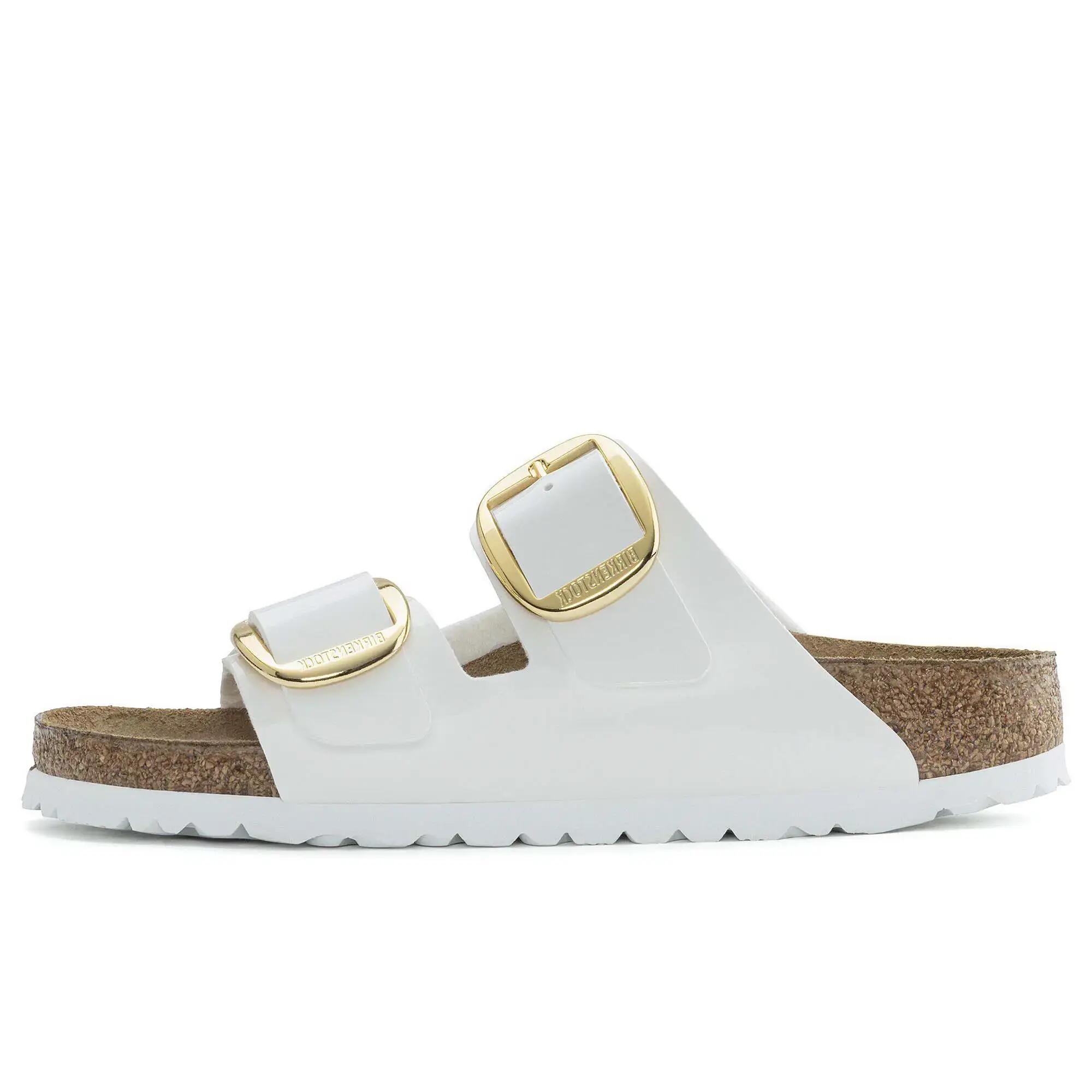 Birkenstock Arizona Big Buckle Patent White Slippers, Birko Flor Patent Woman 1/5