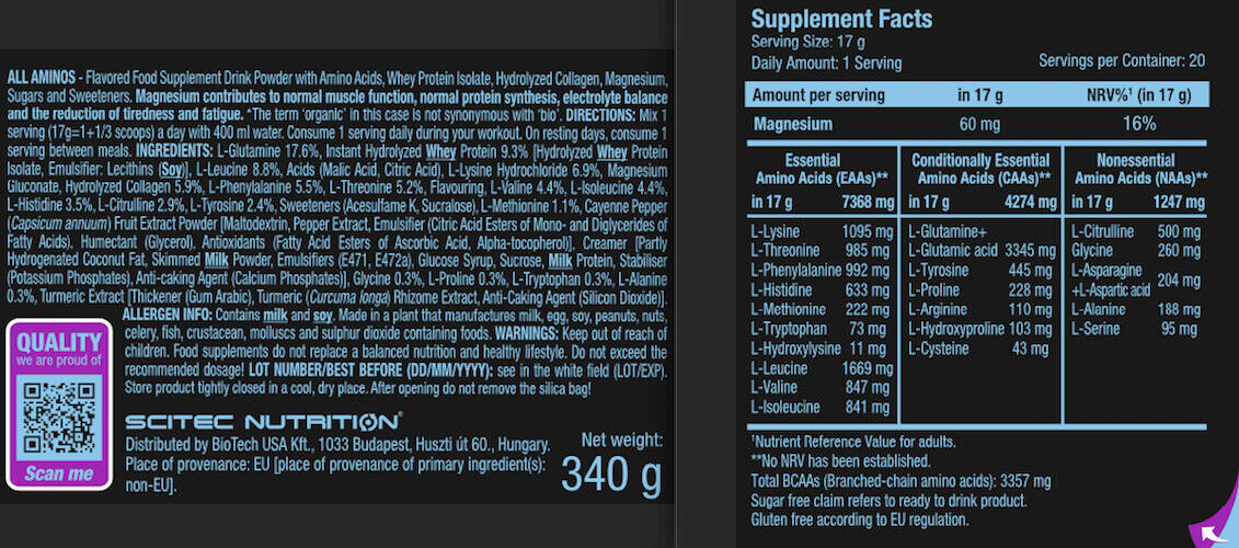 All Aminos - 340g thee met framboos Scitec Nutrition 3/6