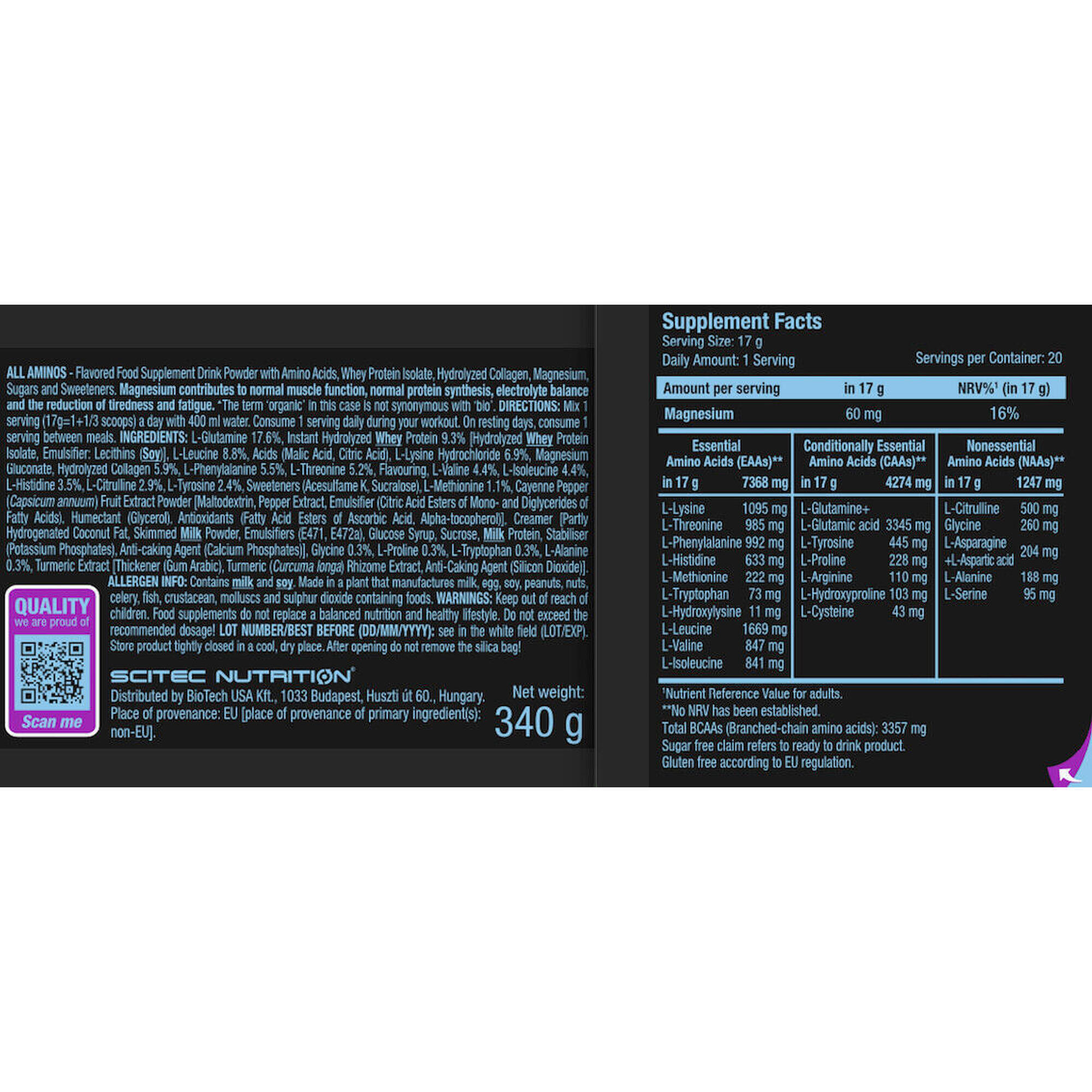 Scitec Nutrition - Acides Aminés Essentiels - All Aminos - Thé Vert À La Framboise 340g - Eaa - 340 G - Decathlon