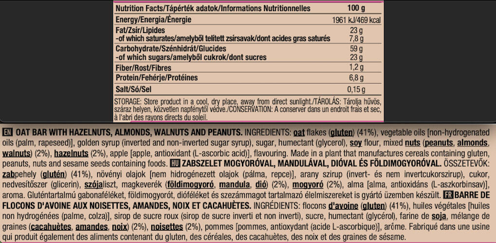 Energierepen - Oat Bar (20x70g) - Hazelnut Almond Walnut Peanut 3/4